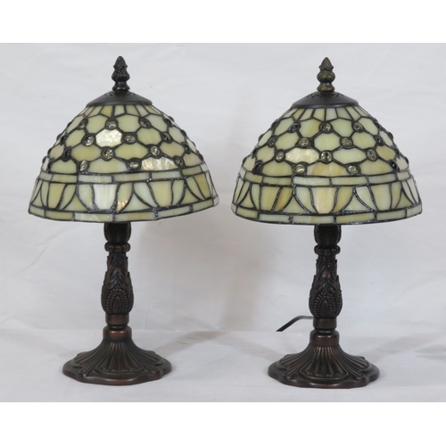 134 - Pair of Art Deco style electric table lamps with panelled shades & shaped bases