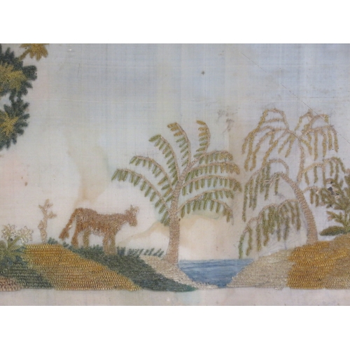 15 - Victorian Indian needlepoint of trees & animal by a river 20x30cm