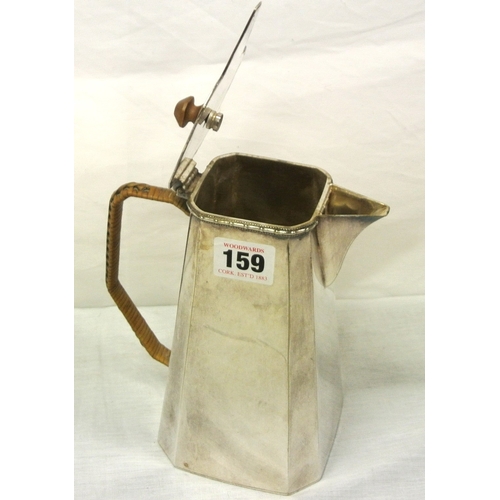 159 - Art Deco style silverplated hot water jug of panelled tapering form with shaped handle