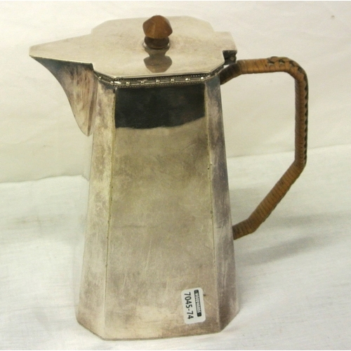 159 - Art Deco style silverplated hot water jug of panelled tapering form with shaped handle