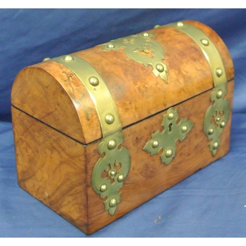 163 - Victorian walnut dome topped stationery box with ornate brass mounts, fitted interior & silk taffeta... 