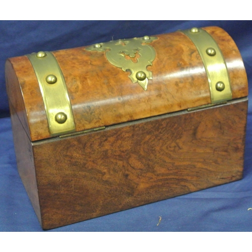 163 - Victorian walnut dome topped stationery box with ornate brass mounts, fitted interior & silk taffeta... 