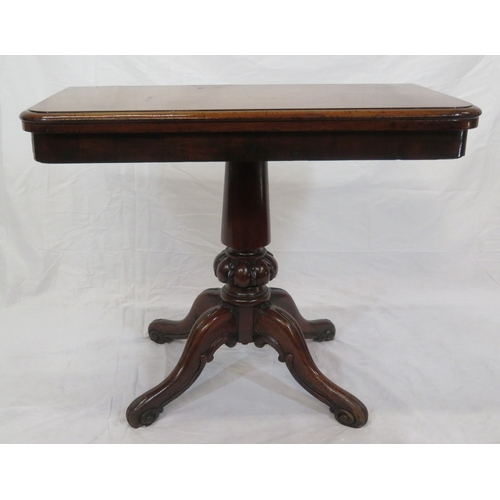 165 - Victorian mahogany tea table with swivel fold-over top, rounded borders, turned tapering column, bal... 