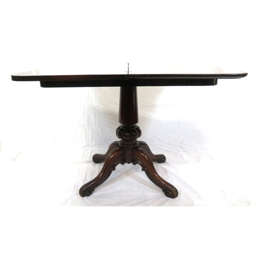 165 - Victorian mahogany tea table with swivel fold-over top, rounded borders, turned tapering column, bal... 