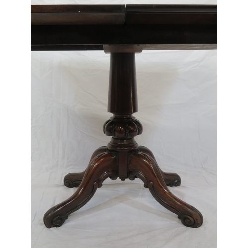 165 - Victorian mahogany tea table with swivel fold-over top, rounded borders, turned tapering column, bal... 