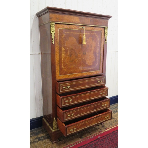 170 - Louis XV inlaid and crossbanded walnut and rosewood secretaire abbant with ormolu mounts, drop-down ... 