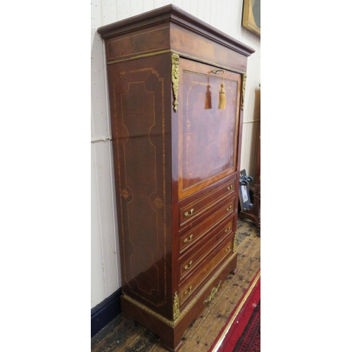 170 - Louis XV inlaid and crossbanded walnut and rosewood secretaire abbant with ormolu mounts, drop-down ... 