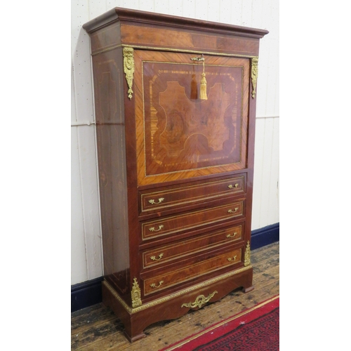 170 - Louis XV inlaid and crossbanded walnut and rosewood secretaire abbant with ormolu mounts, drop-down ... 