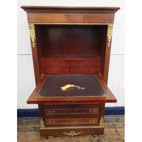 170 - Louis XV inlaid and crossbanded walnut and rosewood secretaire abbant with ormolu mounts, drop-down ... 