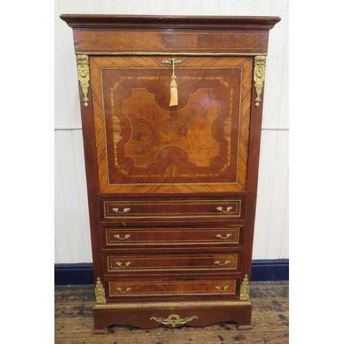 170 - Louis XV inlaid and crossbanded walnut and rosewood secretaire abbant with ormolu mounts, drop-down ... 