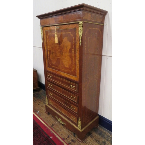 170 - Louis XV inlaid and crossbanded walnut and rosewood secretaire abbant with ormolu mounts, drop-down ... 