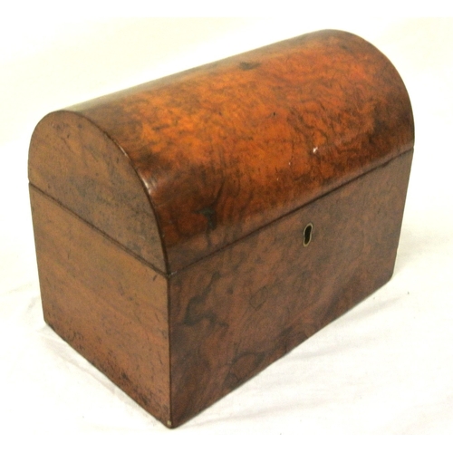 193 - Victorian walnut tea caddy with domed top, fitted interior with lids