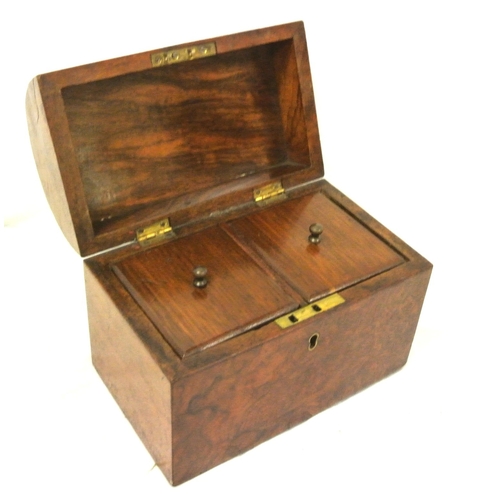 193 - Victorian walnut tea caddy with domed top, fitted interior with lids