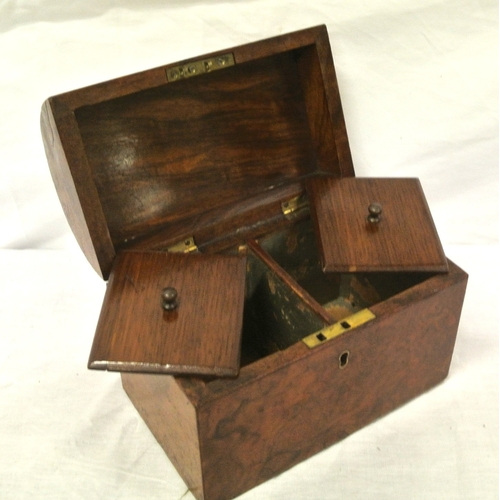 193 - Victorian walnut tea caddy with domed top, fitted interior with lids