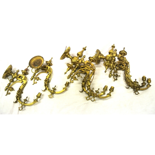 198 - Pair of ornate Victorian wall brackets with adjustable shaped arms, reeded turned finials & backplat... 