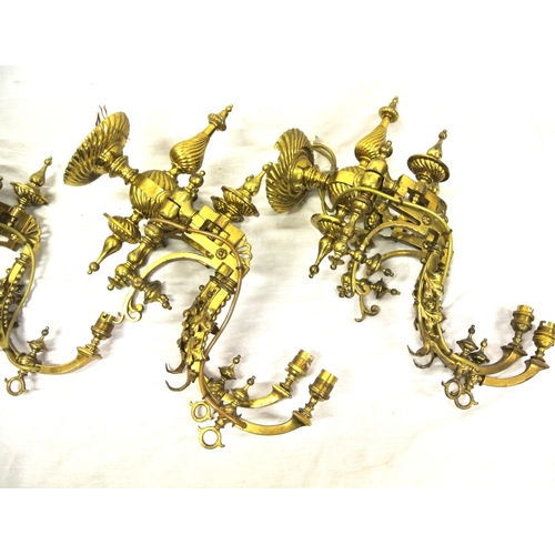 198 - Pair of ornate Victorian wall brackets with adjustable shaped arms, reeded turned finials & backplat... 