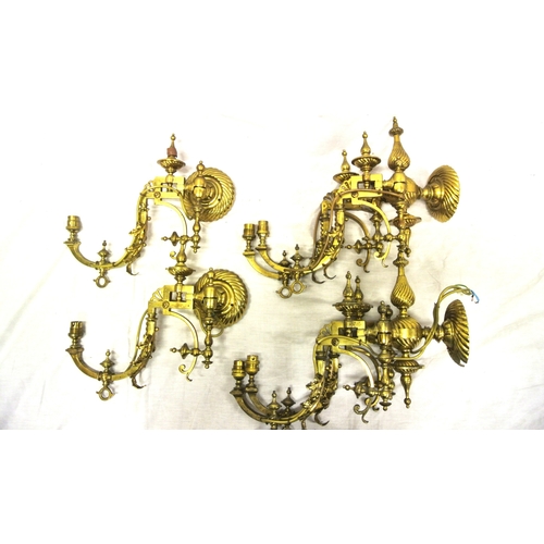 198 - Pair of ornate Victorian wall brackets with adjustable shaped arms, reeded turned finials & backplat... 