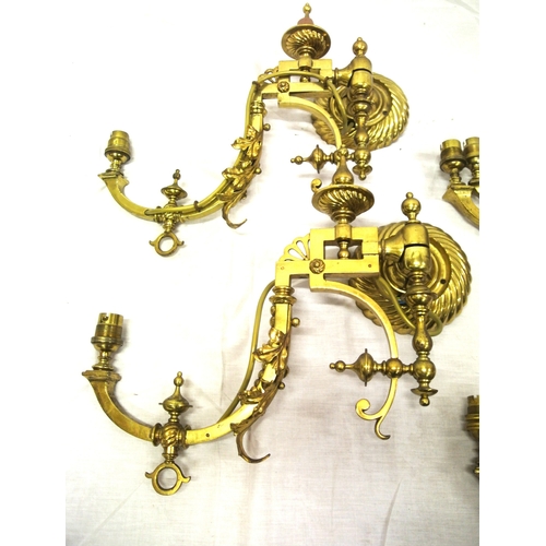 198 - Pair of ornate Victorian wall brackets with adjustable shaped arms, reeded turned finials & backplat... 