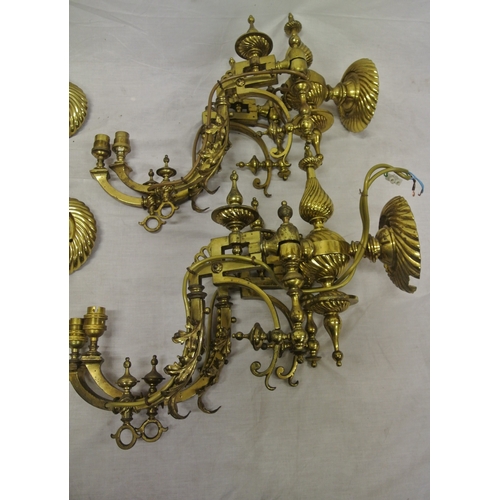 198 - Pair of ornate Victorian wall brackets with adjustable shaped arms, reeded turned finials & backplat... 