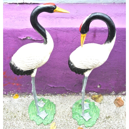 208 - Pair of vintage cast iron bird / crane figures with shaped bases