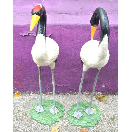 208 - Pair of vintage cast iron bird / crane figures with shaped bases