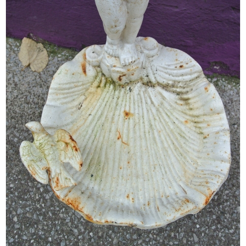 209 - Vintage cast iron birdbath with figure of a cherub & shell shaped bowl