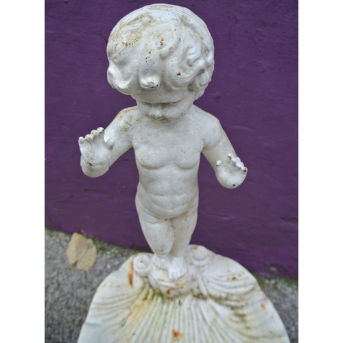 209 - Vintage cast iron birdbath with figure of a cherub & shell shaped bowl