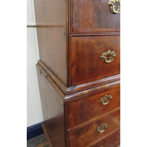 210 - Queen Anne crossbanded walnut & mahogany chest on chest with 2 short & 3 long drawers, base with 2 s... 