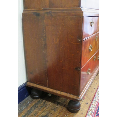 210 - Queen Anne crossbanded walnut & mahogany chest on chest with 2 short & 3 long drawers, base with 2 s... 