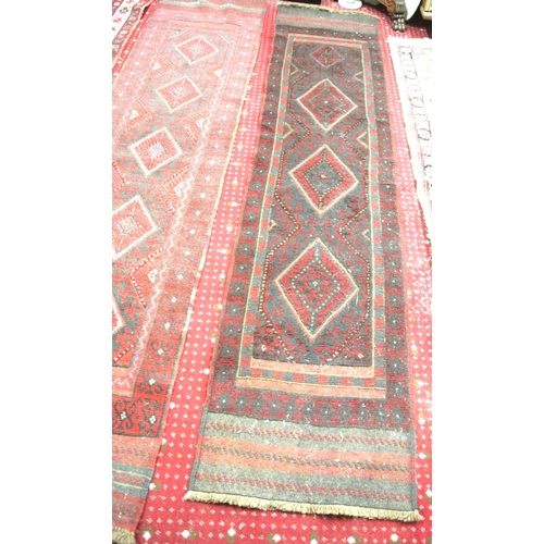 217 - Two full pile Afghan Meshkin tribal runners with diamond pattern, each 260cm x 57cm