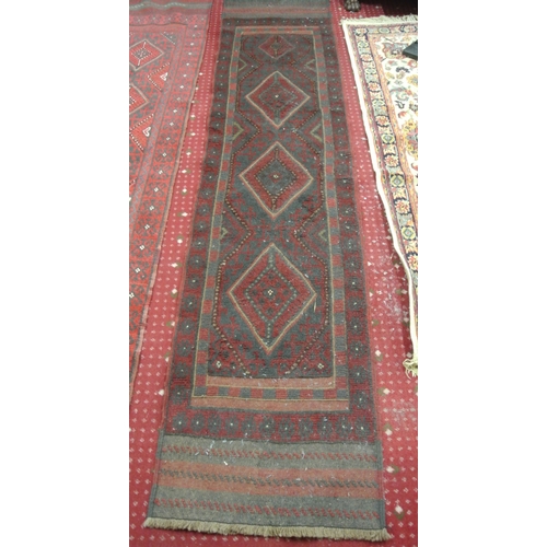 217 - Two full pile Afghan Meshkin tribal runners with diamond pattern, each 260cm x 57cm