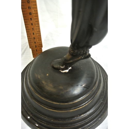 227 - French Art Deco bronzed figure of an Asian dancing girl in costume, on round stepped base