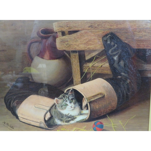 36 - A Carlisle 'Study of a playful cat' oil on canvas 30x40cm signed