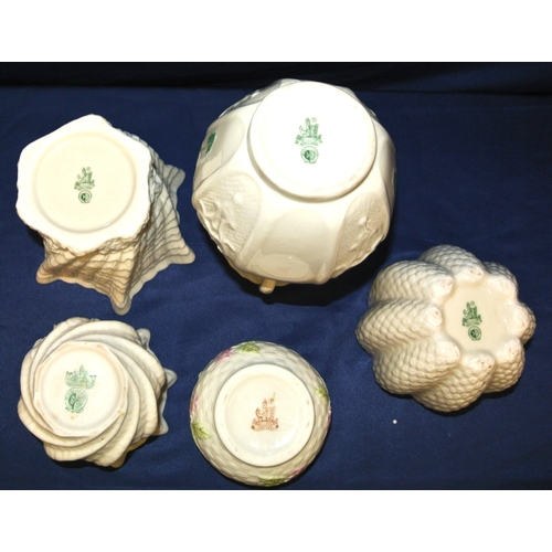 51 - 5 assorted Belleek vases with foliate decoration, in box