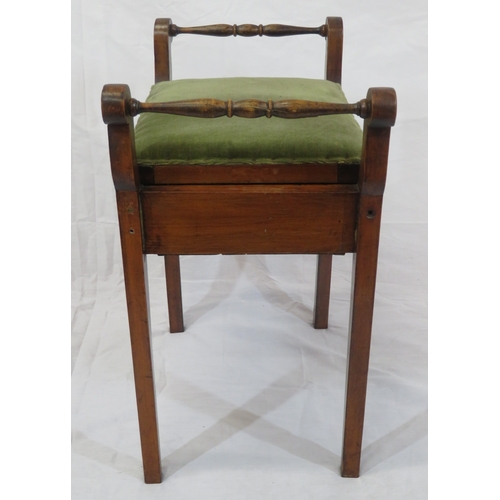 57 - Edwardian style piano stool with upholstered lift-up lid, inlaid tapering legs