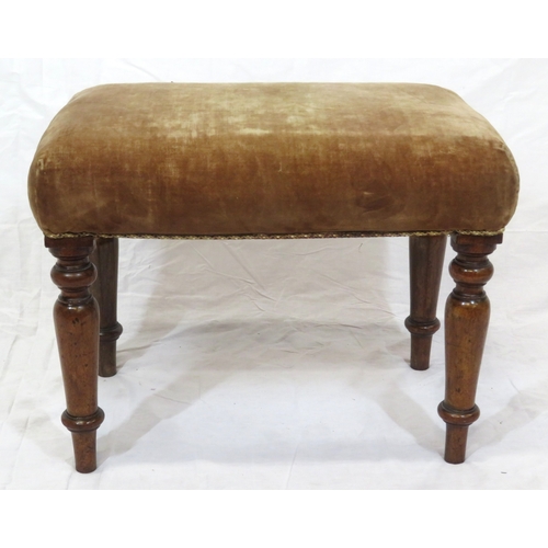 59 - Victorian mahogany upholstered stool with baluster turned tapering legs