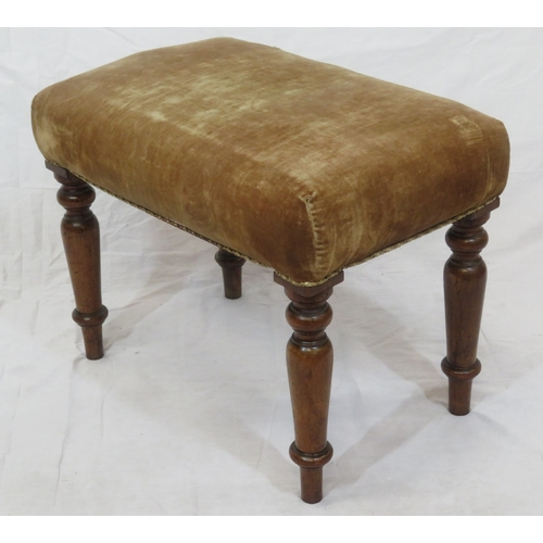 59 - Victorian mahogany upholstered stool with baluster turned tapering legs