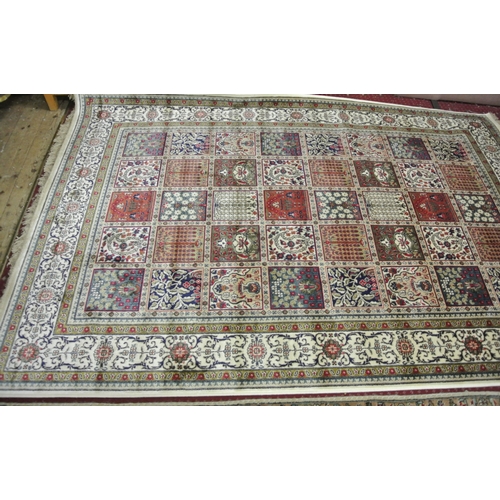 62 - Ivory ground full pile Kashmir rug with Persian panel design. 240 x155cm