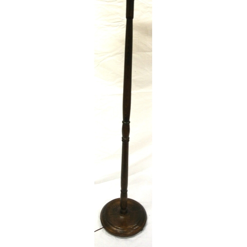 63 - Oak electric standard lamp with turned column & round base