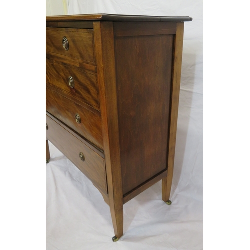 65 - Edwardian style inlaid chest of two short & three long drawers with round brass drop handles, taperi... 