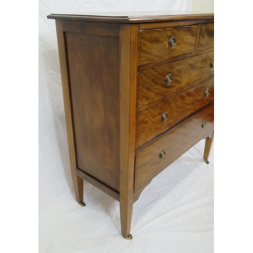 65 - Edwardian style inlaid chest of two short & three long drawers with round brass drop handles, taperi... 