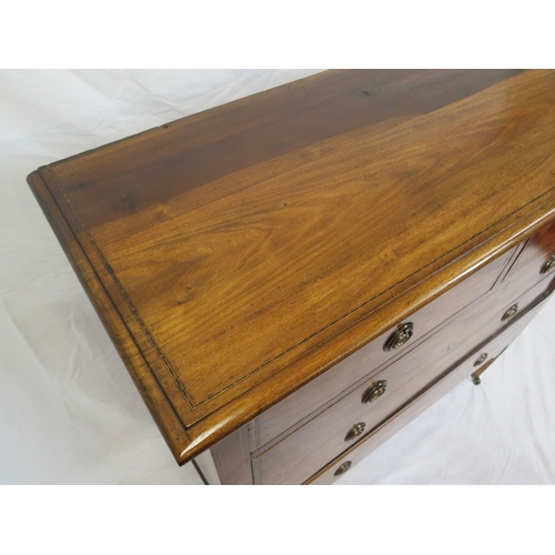 65 - Edwardian style inlaid chest of two short & three long drawers with round brass drop handles, taperi... 