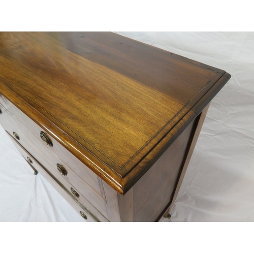 65 - Edwardian style inlaid chest of two short & three long drawers with round brass drop handles, taperi... 