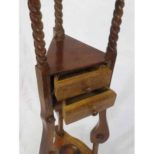 67 - Edwardian mahogany wig stand with round top, two drawers & shaped legs