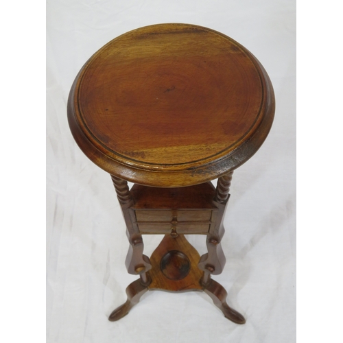 67 - Edwardian mahogany wig stand with round top, two drawers & shaped legs