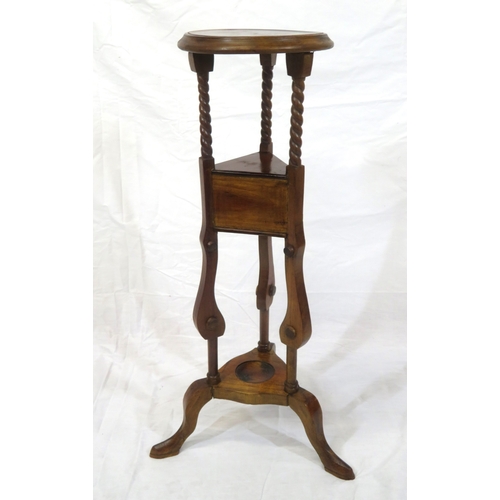 67 - Edwardian mahogany wig stand with round top, two drawers & shaped legs