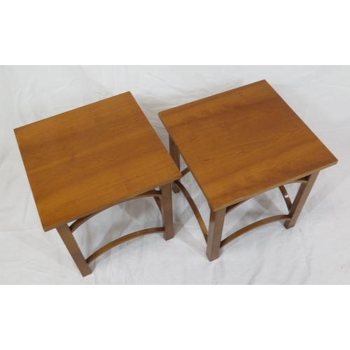 76 - Pair of square topped occasional tables with shaped stretchers