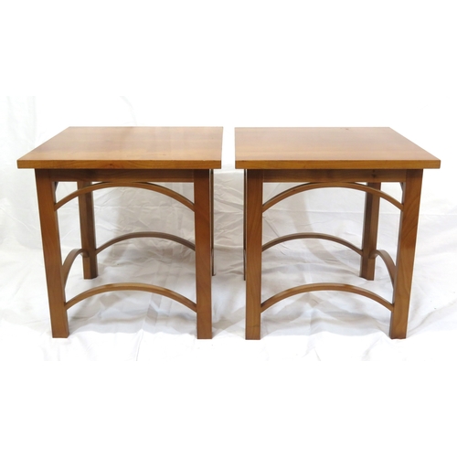 76 - Pair of square topped occasional tables with shaped stretchers