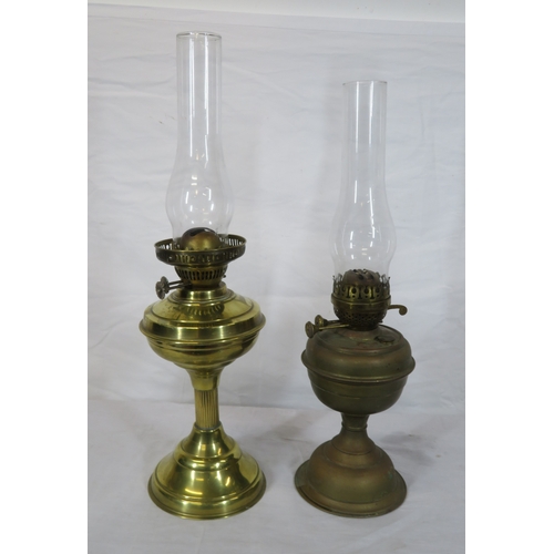 78 - 2 Victorian brass table oil lamps with glass chimneys