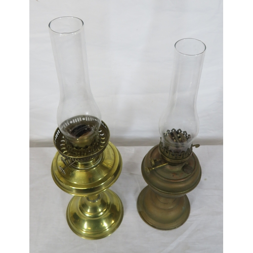 78 - 2 Victorian brass table oil lamps with glass chimneys